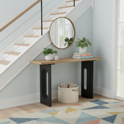 Homy Casa Modern Console Table with Cutout Panel Legs and Rectangular Wood Top for Entryway or Living Room, Oak Black