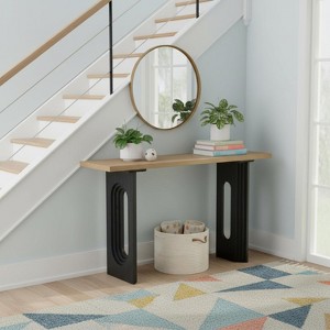 Homy Casa Modern Console Table with Cutout Panel Legs and Rectangular Wood Top for Entryway or Living Room, Oak Black - 1 of 4
