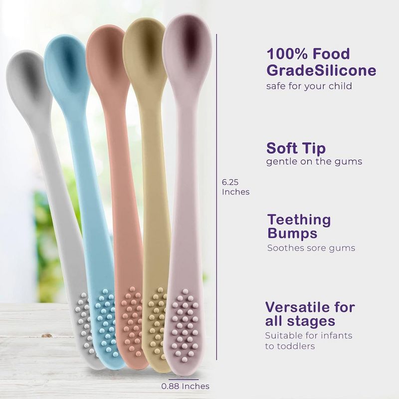 Baby Spoons - Infant Spoons First Stage – Pack of 5 Silicone Baby Spoon for Feeding - First Stage Baby Feeding Spoon Set Gum Friendly, 3 of 6