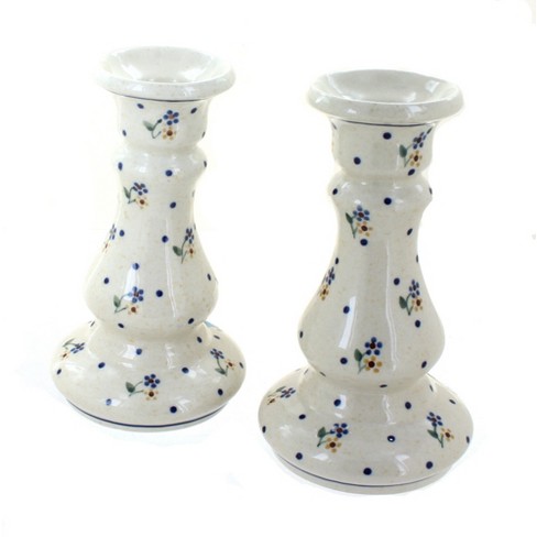 Blue Rose Polish Pottery Country Meadow Candlestick Pair : Target