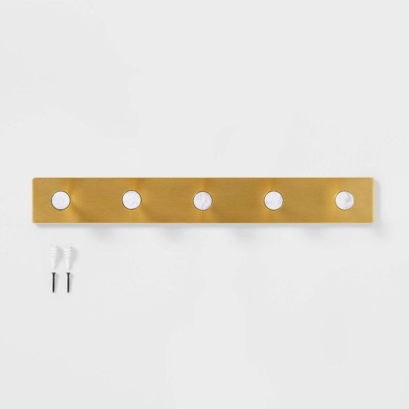 Metal and Faux Marble 5 Hooks Gold - Threshold&#8482;, 4 of 5