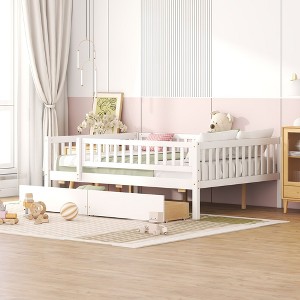NicBex Twin/Full Size Daybed Wood Bed Frame with 2 Drawers and Fence Guardrails for Children,Boys,Girls - 1 of 4