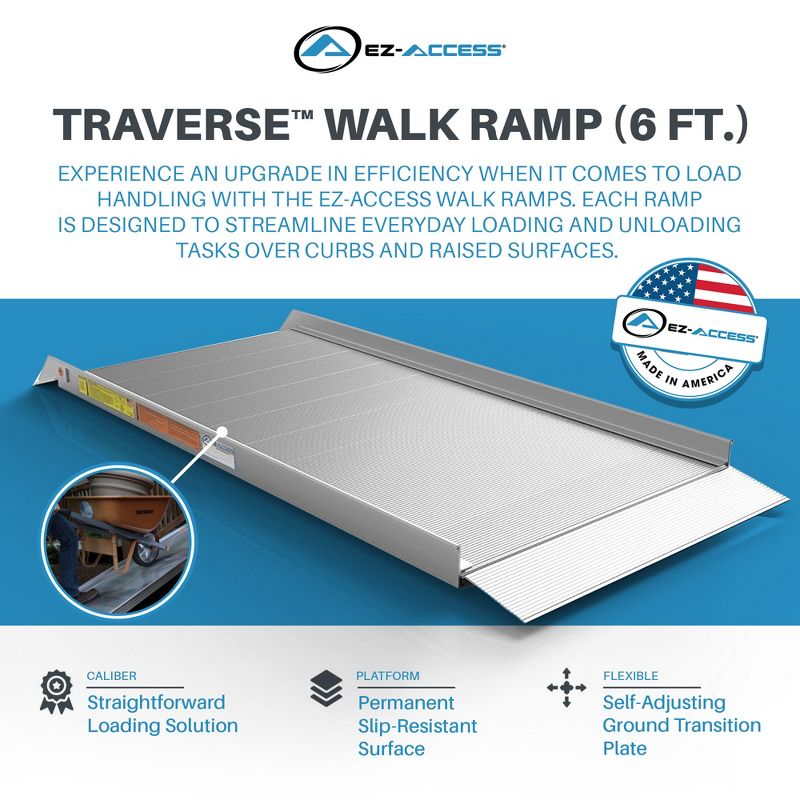 EZ-ACCESS TRAVERSE Single-Piece Walk Ramp w/5.5 Inch Self-Adjusting Bottom Transition Plate, Slip Proof Surface & Hook/Strap Safety Attachment, 2 of 7