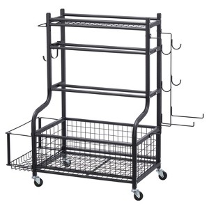VEVOR Yoga Mat Storage Rack, Powder Coated Finish Steel Yoga Mat Holder, Home Gym Workout Equipment Organizer with Hooks & Wheels, Black - 1 of 4