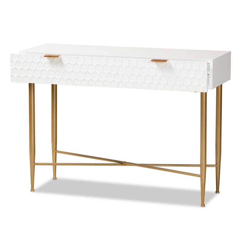 Galia Wood and Metal 1 Drawer Console Table White/Gold - Baxton Studio, 3 of 13