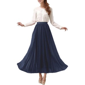 Women's Retro Chiffon Maxi Skirt - Beach Ankle Length Flowy Long Skirt Navy Blue - 1 of 4