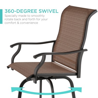 Brown Outdoor Swivel Bar Stools with Mesh and Steel Frame, Set of 2