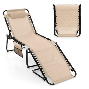 Tangkula Patio Folding Chaise Lounge Portable Lay Flat Reclining Chair w/ 4-Level Backrest Side Pocket - 1 of 4