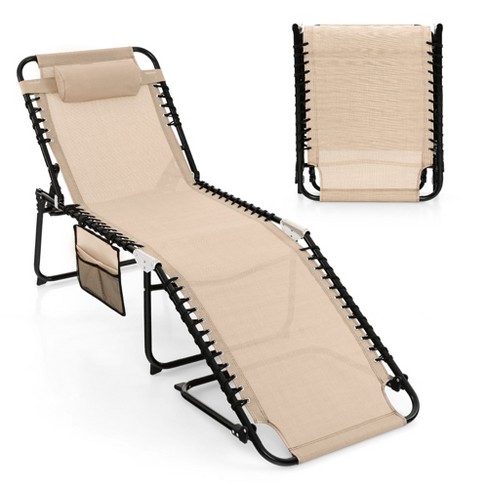 Tangkula Patio Folding Chaise Lounge Portable Lay Flat Reclining Chair W 4 level Backrest Side Pocket Target