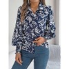 Clearlove Women's Color-Block Floral Print Shirt with Lantern Sleeves and Collar - 2 of 4