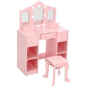Kids Vanity Set,2-In-1 Vanity Desk With Stool, Tri-Folding Mirror & Drawer - 1 of 4