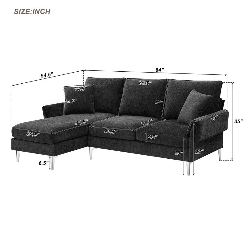 Convertible Sectional Sofa, Modern Upholstered Chenille L-Shaped Sofa Couch with 2 Pillows RE-ModernLuxe, 3 of 15