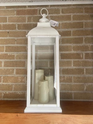 Alpine Corporation White Candlelit Lantern with LED Lights, 23 inch 