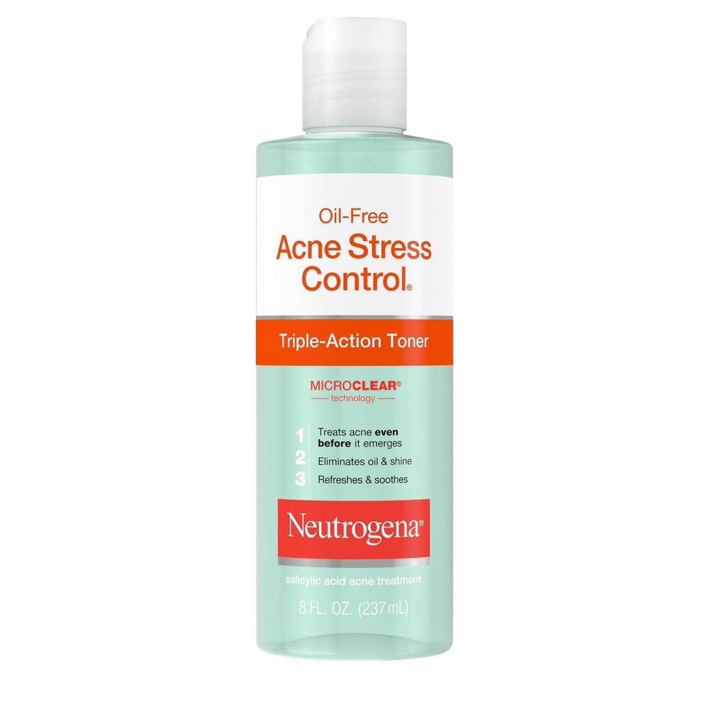 Photos - Cream / Lotion Neutrogena Oil-Free Acne Stress Control Triple-Action Toner with Green Tea & Cucumber Extract - 8 fl oz 