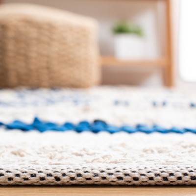 Beach House Chic Handwoven Beige & Navy Cotton 6' Square Rug