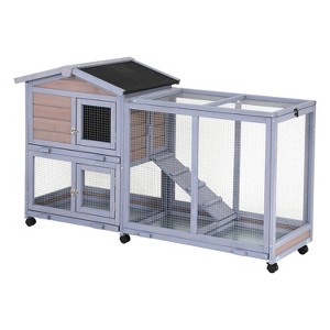 BestMassage Rabbit Cage Wooden Rabbit Hutch with Rolling Wheels, Gray - 1 of 4