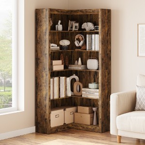 71.8'' Tall Corner Bookshelf, 5 Tier L-Shaped Bookshelf, Farmhouse Bookcases with Storage for Living Room Home Office - 1 of 4