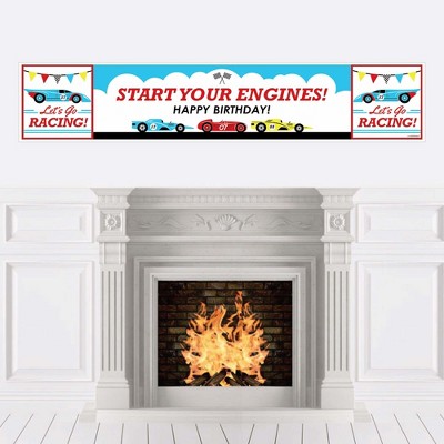 Big Dot of Happiness Let's Go Racing - Racecar - Race Car Happy Birthday Decorations Party Banner