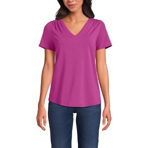 Lands' End Women's Short Sleeve Lightweight Jersey Gathered Shoulder T-Shirt - 1 of 4