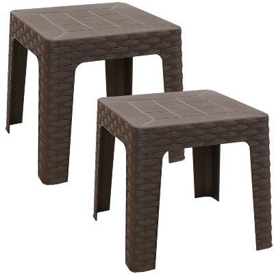 Sunnydaze Polypropylene Indoor/Outdoor Square Patio Side Table, Brown, 2pk