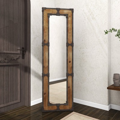 Rustic Brown Wood Full-Length Rectangular Floor Mirror