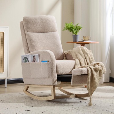 KTMBDW Rocking Chair Nursery, Teddy Upholstered Glider Rocker with High Backrest,Reading Chair Modern Rocking Accent Chairs for Living Room, Bedroom
