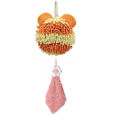 REGALWOVEN Soft Absorbent Cute Fuzzy Hanging Decorative Bathroom Chenille Hand Towel 6" x 15"/7" x 7" 2 Packs