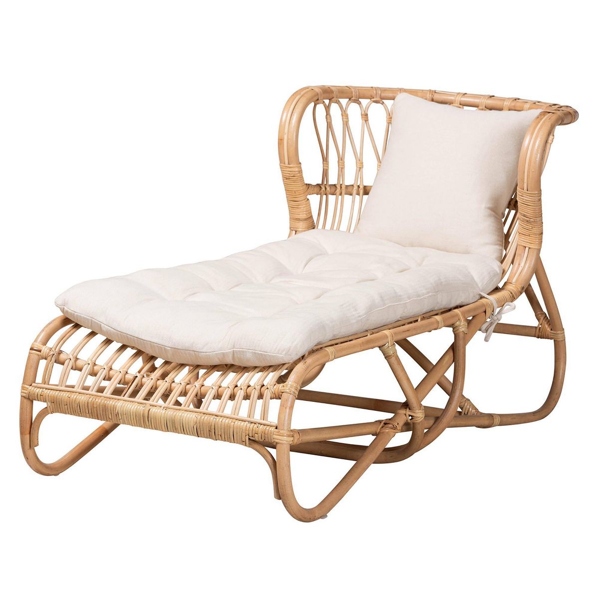 bali & pari Delara Rattan Chaise White/Natural Brown: Upholstered Polyester, No Assembly Required - thumbnail 2