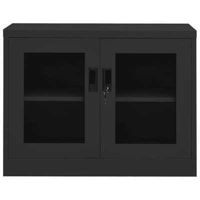 vidaXL Anthracite Office Cabinet with Tempered Glass Doors - 35.4"x15.7"x27.6" Steel Design, Secure File Storage, Easy Assembly, Scandinavian Style