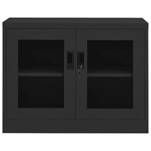 vidaXL Anthracite Office Cabinet with Tempered Glass Doors - 35.4"x15.7"x27.6" Steel Design, Secure File Storage, Easy Assembly, Scandinavian Style - 1 of 4