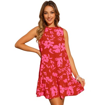 INSPIRE CHIC Women's Floral Mini Ruffle Hem Beach Short Sundress
