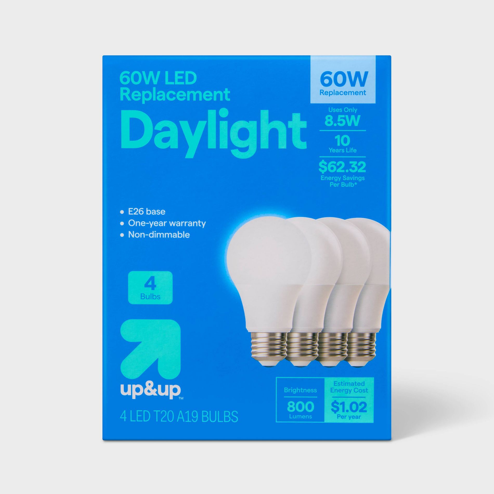 4pk 60W Plastic T20 Lightbulb Cool White - up&up™