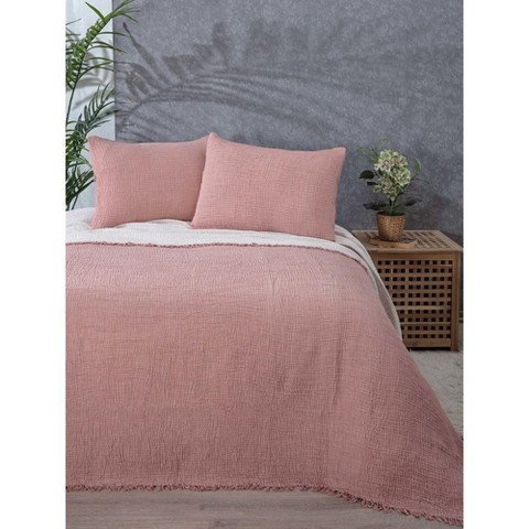 Sussex Home Muslin Blanket 4 Layers, Soft Bedspread, 100% Turkish Cotton Muslin Bed Cover, Reversible Coverlet, Brick, 91x95, Queen Size