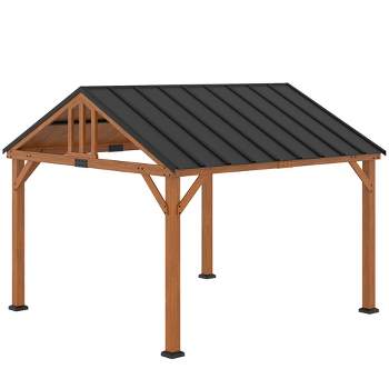 Outsunny 12' x 11' Hardtop Gazebo Canopy with Solid Wooden Frame and Waterproof Asphalt Roof, for Patio, Backyard, Deck, Porch, Brown