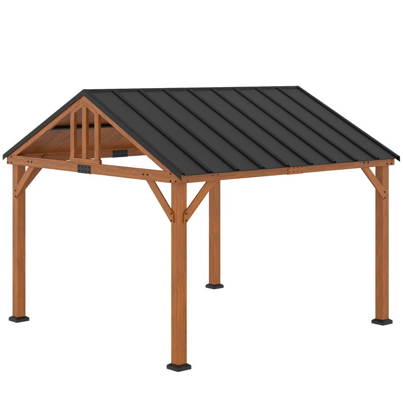Outsunny 12' x 11' Hardtop Gazebo Canopy with Solid Wooden Frame and Waterproof Asphalt Roof, for Patio, Backyard, Deck, Porch, Brown, 1 of 8