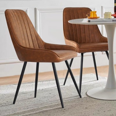 Set of 2 Modern Upholstered Dining Chairs, Armless Kitchen Chairs with Metal Legs, Padded Seat & Tufted Back for Dining Room-Maison Boucle