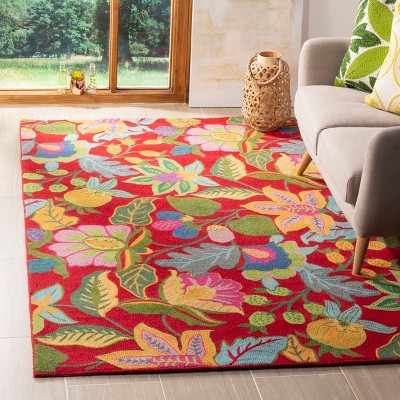 Handmade Red Floral Wool Tufted Area Rug