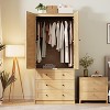 Wooden Armoire Wardrobe Closet with Drawers, Wardrobe Cabinet with Hanging Rod, 2 Doors Clothing Storage Cabinet, Louvered Door 69.5" - 4 of 4