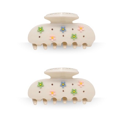 LA Glam Co. Hollywood 3" Claw Clips - All Hair - 2-Pack - Beige Flowers