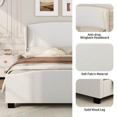 APRILSOUL Size 51" High Headboard Wingback Linen Upholstered Bed No Box Spring Needed