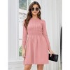 Women Long Sleeve Knitted Crewneck High Waist A-Line Cute Mini Sweater Dress Dusty Pink XL - 2 of 4