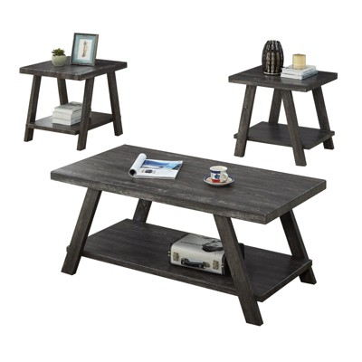 Vynxaria Series 48 in. Charcoal Rectangular Wood Top End Table with Shelf Storage