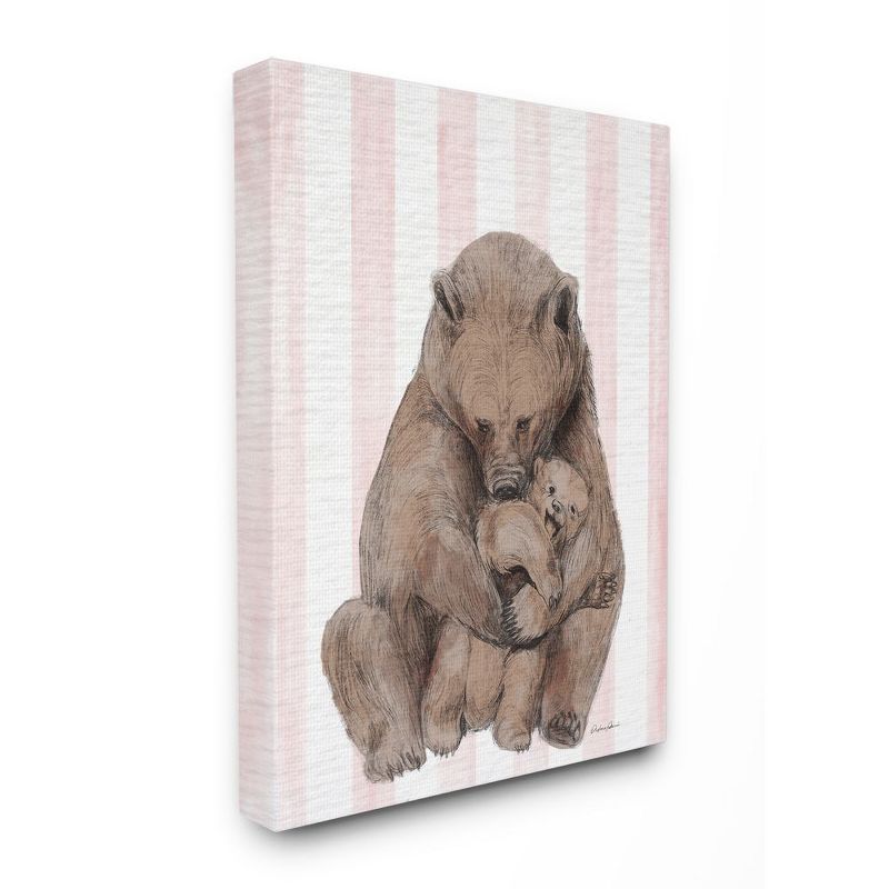 Stupell Industries Playful Mother Bear and Cub Pink Stripe Nursery Illustration, 1 of 6