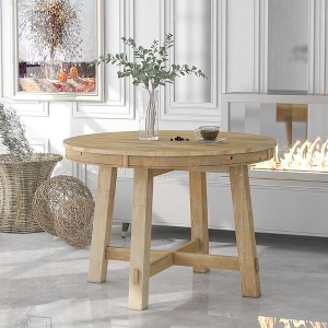 Modern Round Extendable Dining Table With 16" Leaf Wood Kitchen Table Easy Assembly Extendable Dining Room Table - 1 of 4