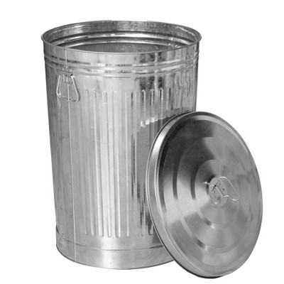 Round Galvanized Steel, Trash Can with Lid - Durable Metal Bucket for Backyard, Lawn, Garden and Yard Use