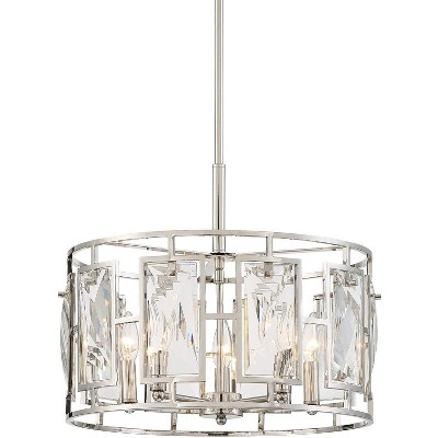 Possini Euro Design Polished Nickel Drum Pendant Chandelier 18" Wide Modern Clear Crystal 6-Light Fixture Dining Room House Foyer