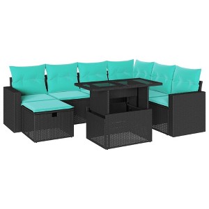 vidaXL Patio Sofa Set with Cushions and Table Outdoor Garden 8 Piece Poly Rattan - Black - 1 of 4
