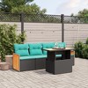 vidaXL 5 Piece Patio Sofa Set with Cushions Black Poly Rattan - Black without storage - 2 of 4