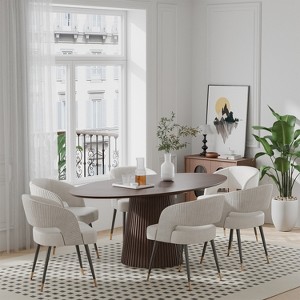 67"x33.5" Solid Wood Oval Dining Table with Stylish Tapered Base for 6 People - 1 of 4
