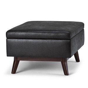 Gulches Black Coffee Table Storage Ottoman - 26"D¡Á34.1"W¡Á18.5"H, Vegan Faux Leather, Child-Safe Hinge, Mid-Century Style - 1 of 4
